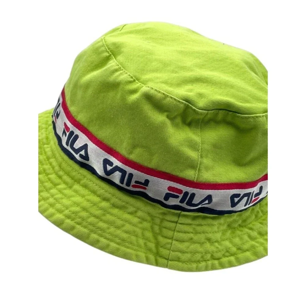 FILA Cotton Bucket Hat Neon Green All Over FILA Hat Band Unisex One Size RARE